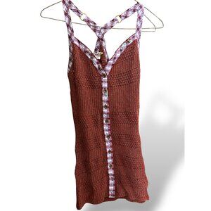 New/Unworn - FREE PEOPLE Long Boho Knit Tank w/ Plaids - Sz Small - Retailed $99